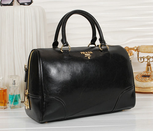 2014 Prada Shiny Leather Two Handle Bag BL0822 black